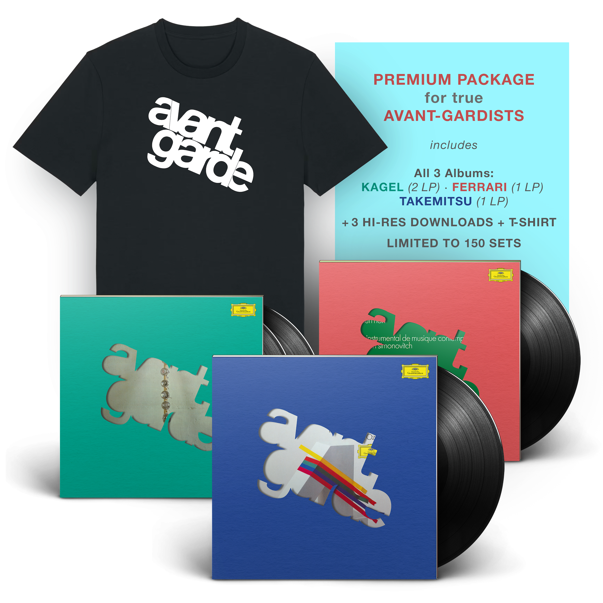 Luc Ferrari, Mauricio Kagel & Seiji Ozawa Avantgarde Series Premium Package 1LP + 1LP + 2LP + 3 Hi-Res DL + T-Shirt 437943