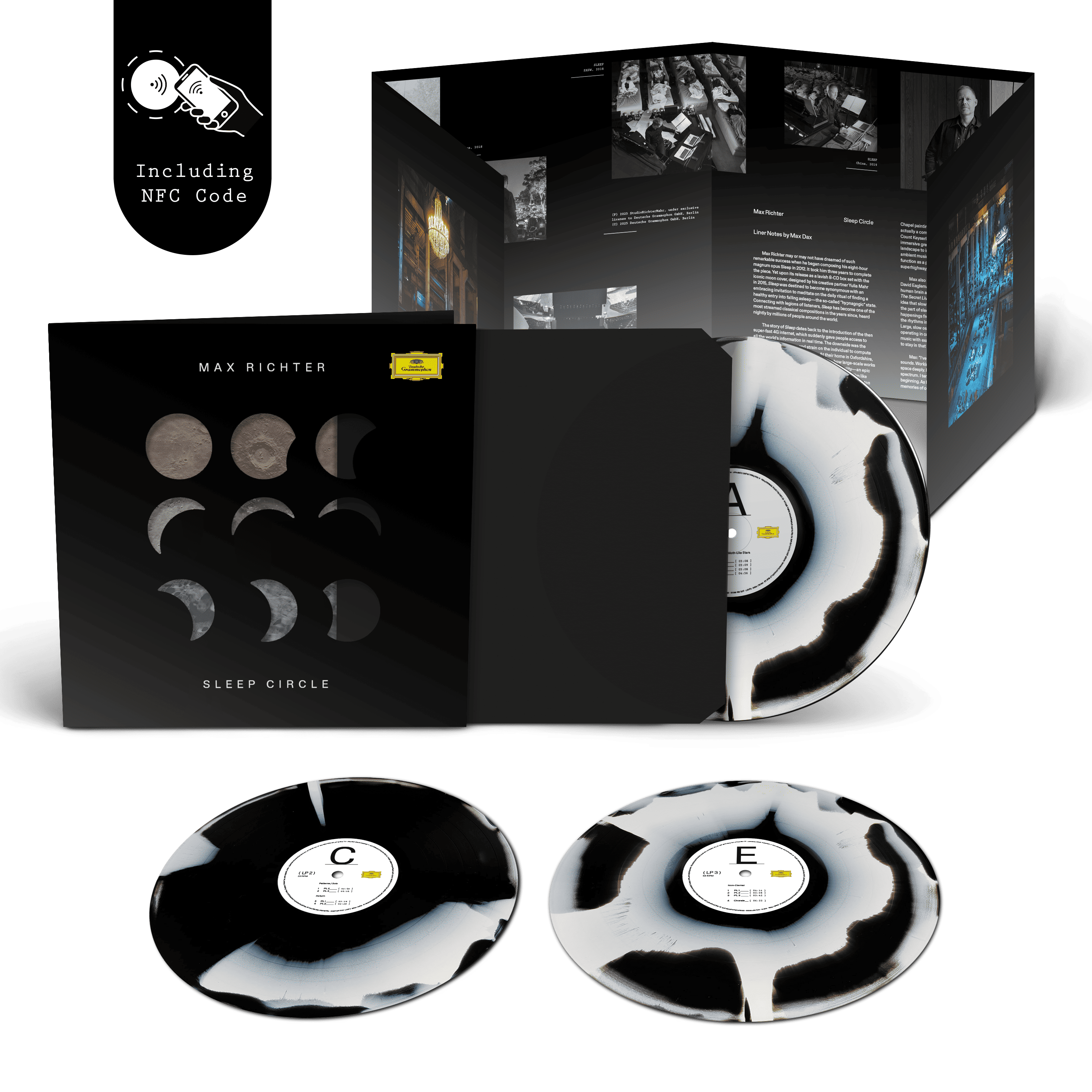 Max Richter SLEEP Circle Deluxe 3LP Corona Vinyl in Schwarz-Weiß mit Cover-Aussparungen im Gatefold und NFC 411653